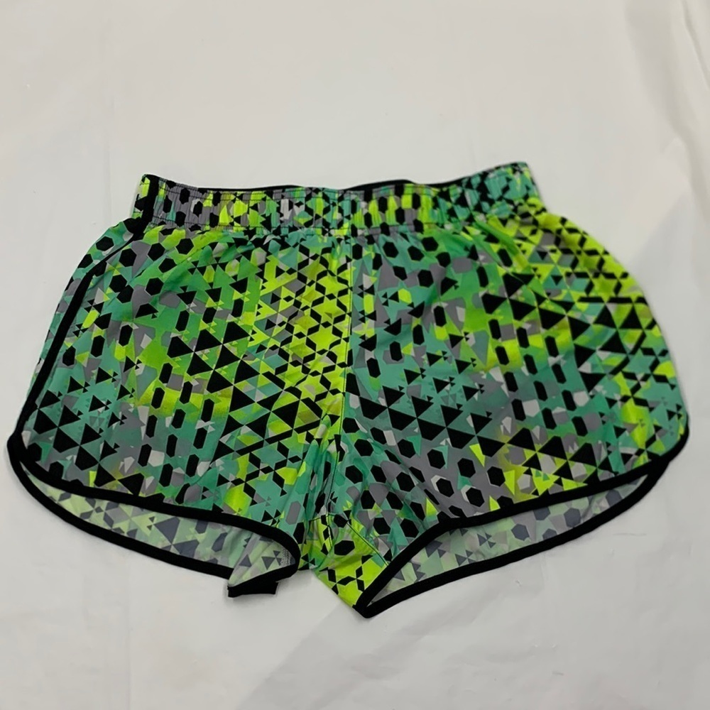 Women Victoria Sport Green Yellow Teal Geometric Pattern Running Short Size S